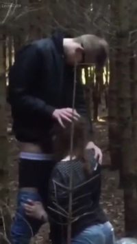 German girl caught sucking dick in the forest , 4 Pornstars