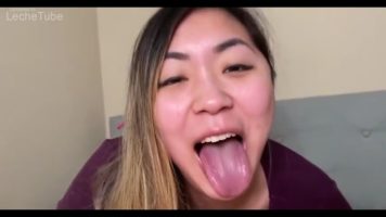 Asian girlfriend gives interracial blowjob