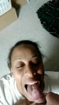 Obedient submissive ebony loves to taste his cum