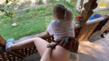 Big ass Russian wife fucked doggy style outdoors