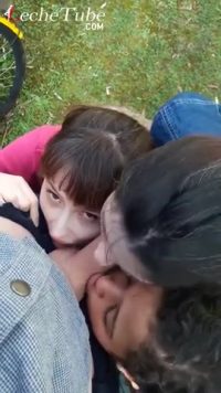 Girl shares a big cock and gives him a triple blowjob